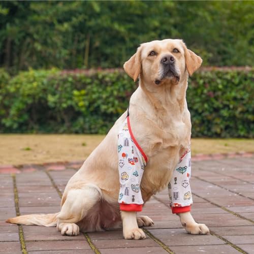 Image of HDKUW Dog Elbow Protector for Calluses, Recovery Suit for Front Legs, Cone Collar Alternative to Stop Licking Wounds, Cover Sleeve for Small Medium Large Dogs - Red Car L
