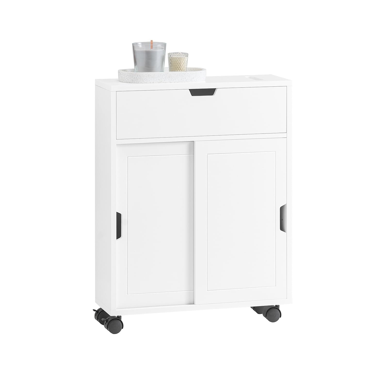 SoBuyNext to Toilet Storage Cabinet, Slim Toilet Paper Holder Storage for Narrow Space, Toilet Cart with Wheels, White, BZR31-W