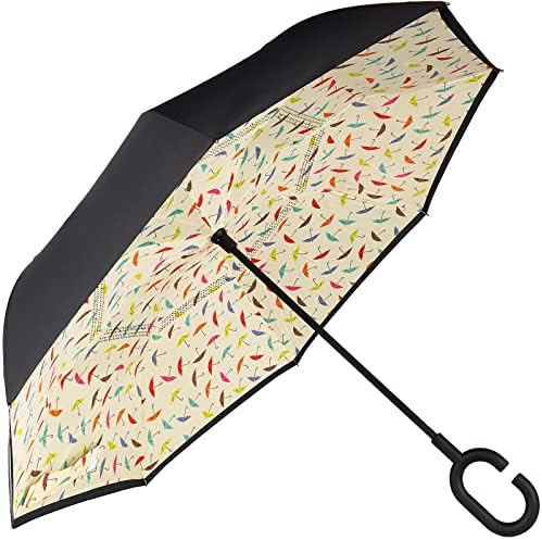 Amazon Brand - Eono Double Layer Inverted Umbrellas Reverse Folding Umbrella Self-Standing Windproof UV Protection Big Straight Travel Umbrella for Car Rain Outdoor with C-Shaped Handle - Stripe