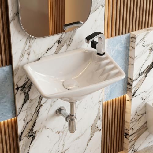 Image of Wall Mounted Wash Basin for Bathroom | Wall Hung Small Wash Basin /Sink (16.9 x 9.6 x 5.3 Inch, Cipla-5005)