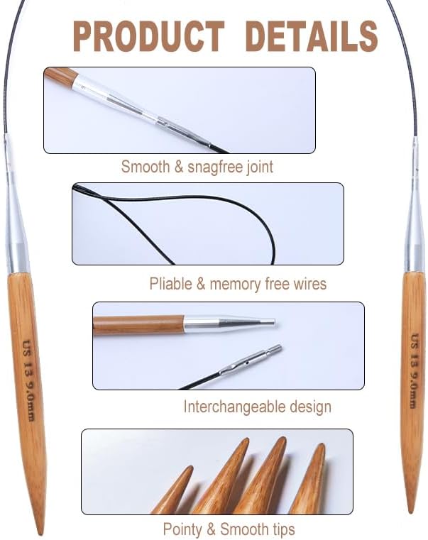 Miniatura 6 de Holamulta Juego de agujas de tejer circulares intercambiables, combo de 12 tamaños con accesorios y bolsa de almacenamiento (dorado)