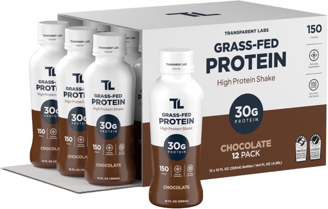 Transparent Labs Grass-Fed Protein Shake - Chocolate - 12 Pack Chocolate 144 Fl Oz (Pack of 1)