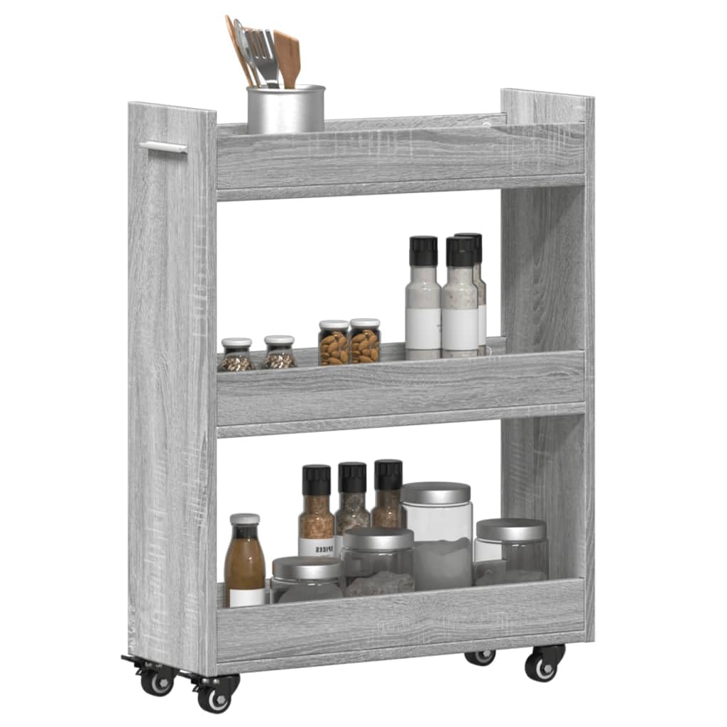 Armadio credenza con ruote, grigio Sonoma, in legno, 60 x 22 x 79 cm, 2 scomparti, 4 ruote girevoli con freno, serratura per ufficio, cantina, garage