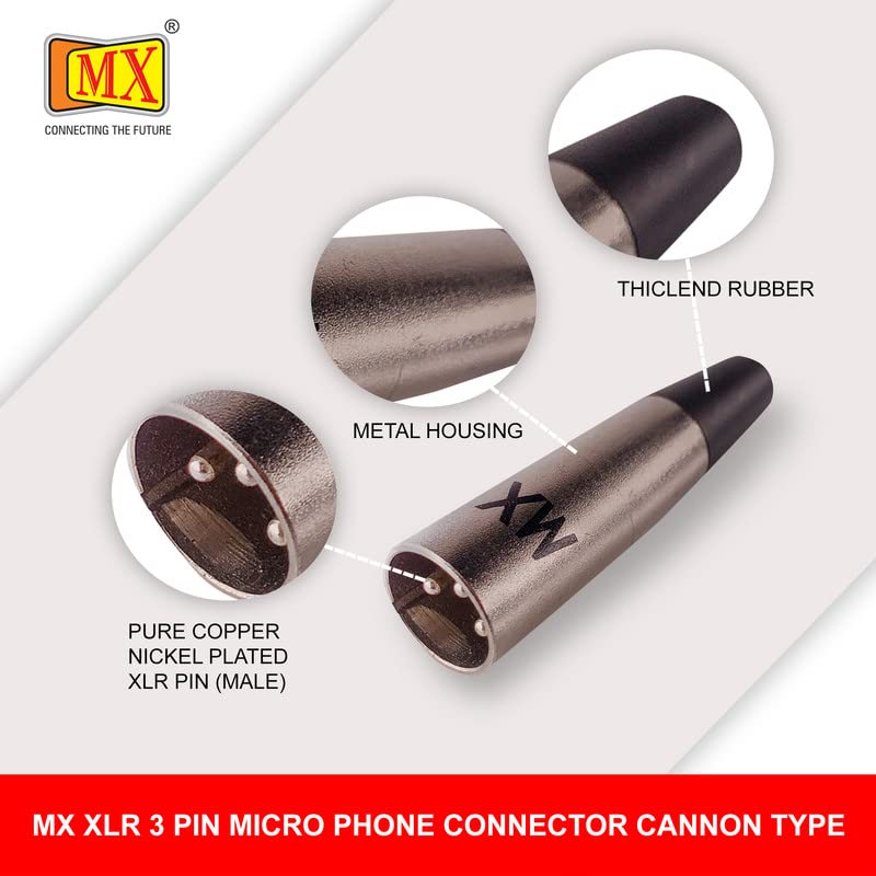 Image of MX 3 Pin XLR Microphone pin Pure Copper Nickel Plated for High Conductivity microphone (3-pin microphone male XLR, Pack of 4, Male Connector)