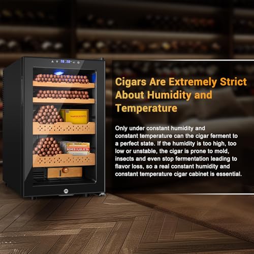 Image of Electric Humidor, 70L 400 Counts Large Capacity,Thermostatic Cooling Humidor Cabinet with Smart Humidity & Temp Control, Spanish Cedar Wood Shelves, Safety Lock