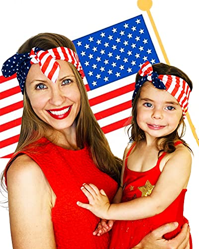 Shimmer Anna Shine Mommy and Me Matching Cotton and Spandex Stretch Headbands (Stars and Stripes)