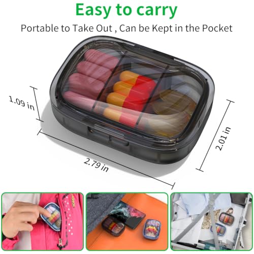 Image of 2 Pack 3 Compartment Small Pill Box, Moisture Proof Pill Case, Pill Organizer for Pocket Purse, Daily Portable Medicine Vitamin Box (Blue+Black)