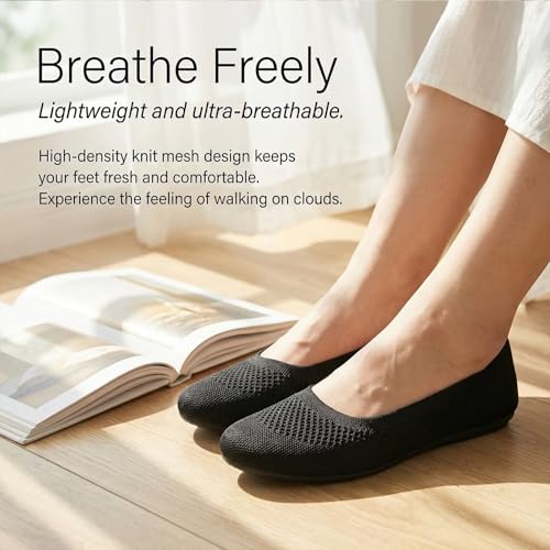 Image of poemlady Women's Ballet Flat Shoes Dress Shoes Knit Round Toe Slip On Ballerina Walking Flats Shoes for Woman Low Wedge Casual