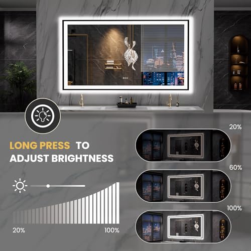 LOAAO 77"X36" LED Bathroom Mirror Black Framed, Anti-Fog, Dimmable, Lighted Bathroom Vanity Mirror for Wall, Memory Function, Tempered Glass