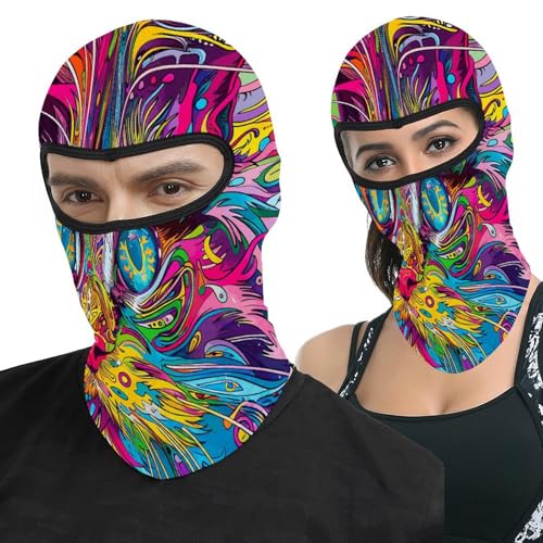 Pasamontañas con diseño psicodélico de gato para hombres y mujeres, balaclava térmica para clima frío, equipo para motocicleta, máscara facial para invierno miniatura 1