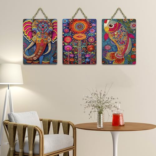 Artvibes Artistic Elephant & Fish Designer Modern Art Wall Hanging Decoration Item For Home | Living Room | Gift | Decorative Items For Office | Wooden Hanging Décor |Bedroom |Wall Decor (WH_9623N)