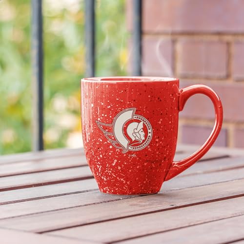 Image of Rico Industries NHL Hockey Ottawa Senators Red 16 oz Team Color Laser Engraved Speckled Ceramic Coffee Mug