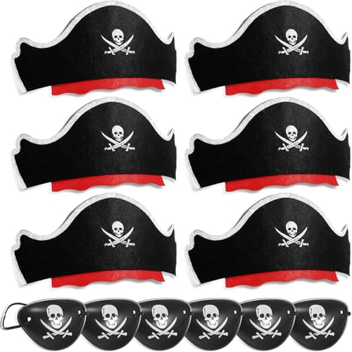 Gleemix 12 Stück Piraten Deko Kindergeburtstag Karneval Piratenhut Kinder Augenklappe Pirat Filz Maske für piratenparty Geburtstagsdeko Fasching Verkleidung Halloween Maskenball