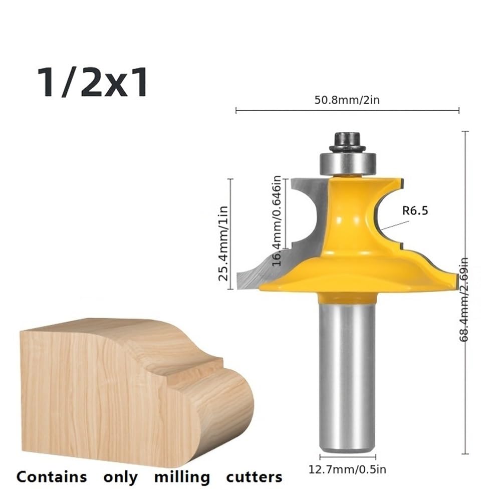 Cortador semicircular con punta de carburo, broca enrutadora decorativa con borde de moldura ondulada for puertas de gabinete, 1 pieza(12.7mm)