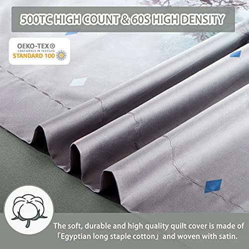 MILDLY 100% Long-Staple Cotton Duvet Cover Set Mountain Scenery Pattern Printed Comforter Cover 3pcs, Ultra Soft & Breathable Bedding Set