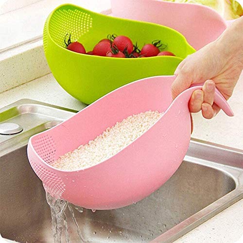 TheNext7 Rice Bowl Plastic Rice Pulses Fruits Vegetable Noodles Pasta Washing Bowl and Strainer for Storing and Straining, Rice Strainer Bowl, Fruit Stainer, Drain Basket - 2.1 Qt (2L)