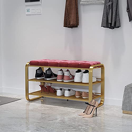 Banco de Entrada, Banco de Zapatos para Sala de Estar, Banco de Zapatos con Zapatero de 2 Niveles con Marco de Metal para Entrada, Pasillo, Dormitorio, gabinete de Almacenamiento p
