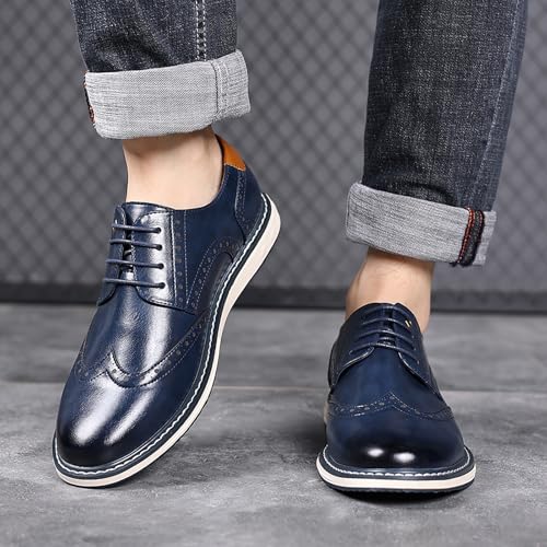 Mens Classic Wingtip Lace Up Dress Oxfords Retro Round Head Brogue Comfortable Derby Business Formal Shoesfor Office Wedding Casual4