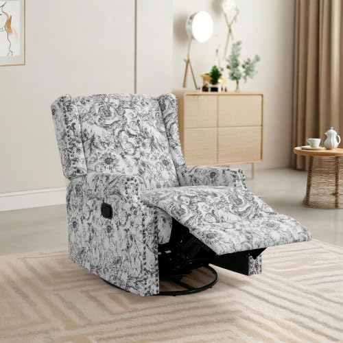 Image of Swivel Rocker Recliner Chair, 360 Swivel Wingback Recliner Chairs for Adults, Upholstered Glider Rocking Chair with High Back, Deep Seat for Living Romm Bedroom, Rococo Black