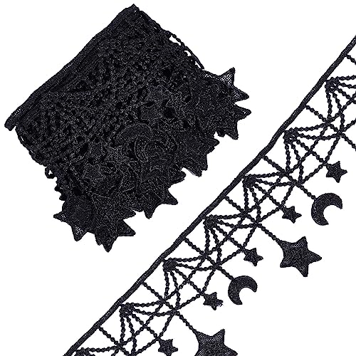 Gorgecraft 3 Yards Black Embroidered Lace Trim Ribbon Moonstar Venice Floral Sewing Crochet Lace Fabric Embroidery Wedding Applique Patch Sticker For Diy Crafts Sewing Gift Wrapping 4.3 Inch Width cover