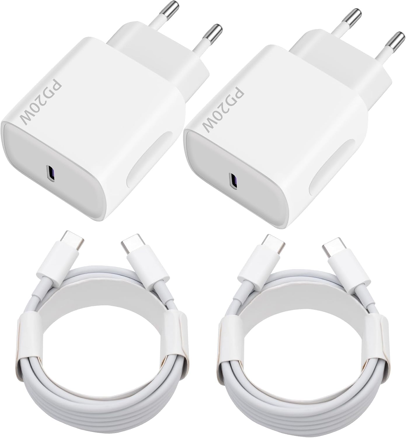 Ładowarka 20W USB-C 2 szt. z kablem 2x2m do Samsung Galaxy iPhone 17 16 15 Plus Pro Max iPad Huawei Xiaomi Oppo - Szybkie ładowanie