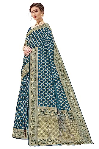 Glory Sarees Womens Banarasi Silk Saree With Blouse Piece (Kara161_Firozi)