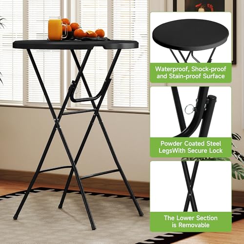 Real Relax 32 in Plastic Folding Round Table Bar Height, HDPE Matrial and 350LB Weight Capacity,High Top Table for Outdoor Party, Cafes,Backyard,Dining Room,Wedding Event,1 Pack, Black by Real Relax - Image 3