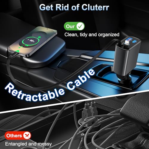 Retractable Car Charger USB C Fast Charging, 4 in 1 Car Adapter by Boxeroo - Used condition - Image 6