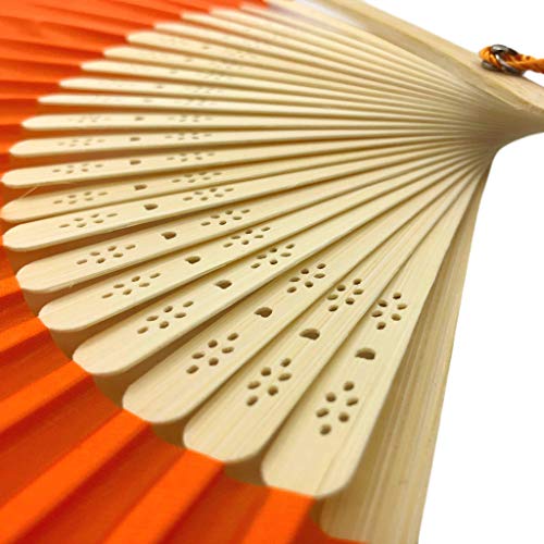 Image of Fabric Handheld Folding Hand Fan With a Tassel Grade A Bamboo Ribs for Women Girls Summer Party Event Favor Birthday Wedding Souvenir Gift (Orange)