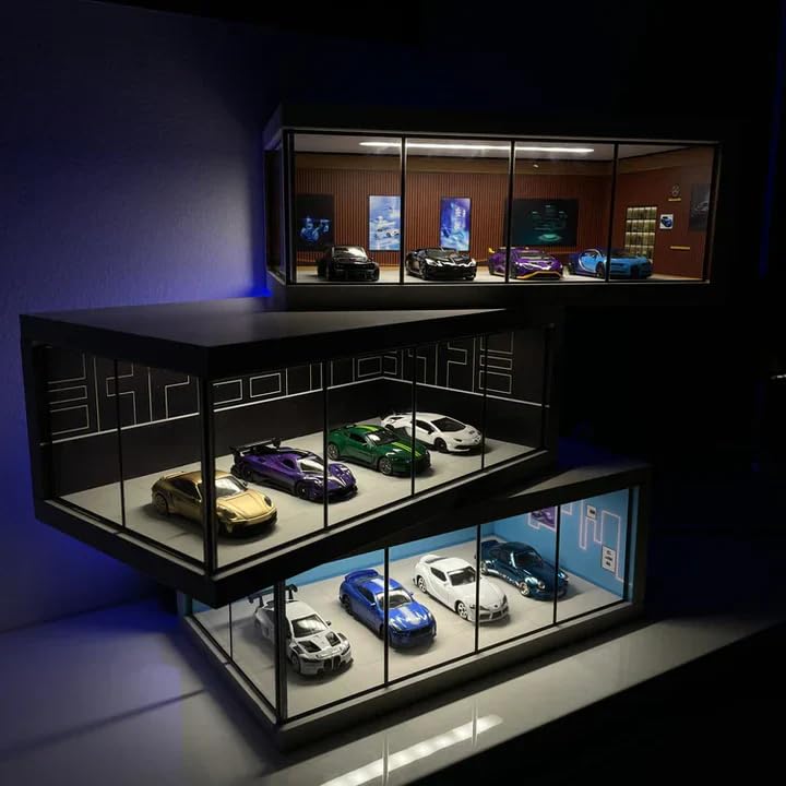 3-Tier Display Case for 1:64 Scale Diecast Cars, LED Lighting, Showroom Style Diorama Garage, Model Vehicle Collector Storage (NO Cars)-image-43