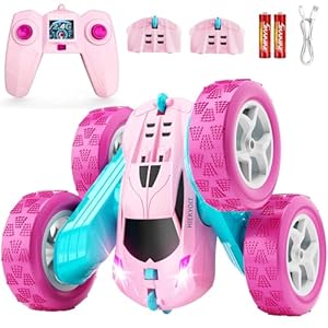 Remote Control Car, Pink RC Cars for Girls, 2.4 GHZ Double Sided RC Stunt Car 360° Rotating Remote Control Crawler with Headlights Car Toys for 6 7 8 9 10 11 12 Girls Birthday