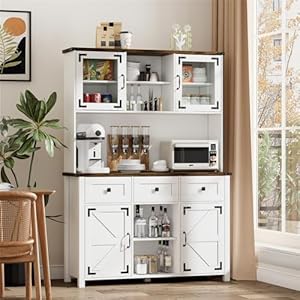 PAKASEPT 68" Farmhouse Kitchen Pantry Cabinet, 47" Wide Kitchen Hutch Buffet Cabinet with Microwave Stand, Pantry Cabinet Kitchen Cabinet with Buffet Cupboard & Adjustable Shelves PAKASEPT 68 Farmhouse Kitchen Pantry Cabinet 47 Wide Kitchen Hutch Buffet Cabinet with Microwave Stand Pantry Cabinet Kitchen Cabinet with Buffet Cupboard Adjustable Shelves