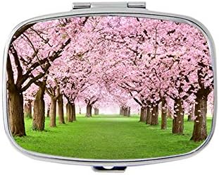 Garden with Majestically Blossoming Large Cherry Trees Rectangle Pill Box - 2 Compartment Rectangle Pill case