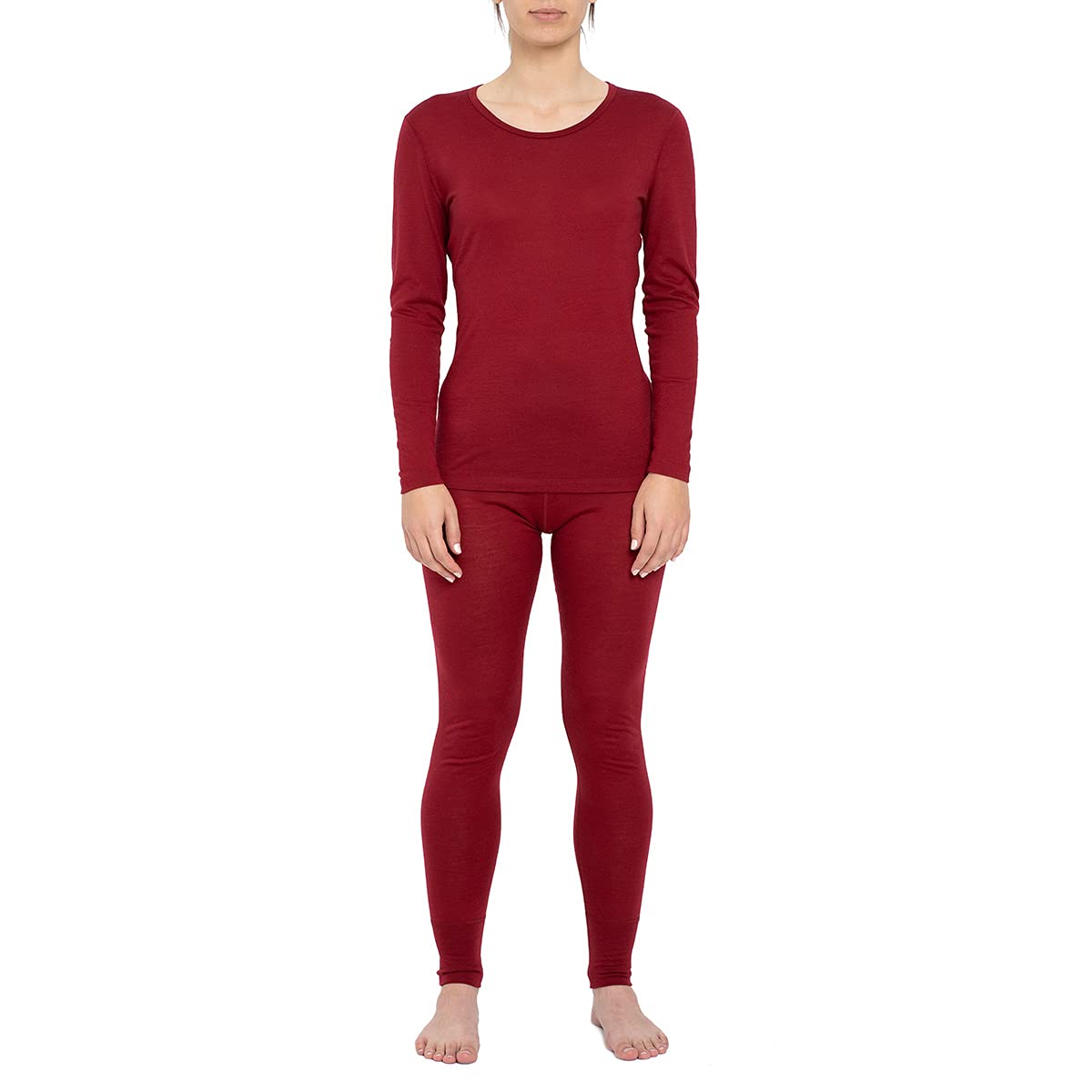 Menique - Leggings da donna, a vita alta, in lana merino, 160 g/m², termici, Ciliegia reale, L