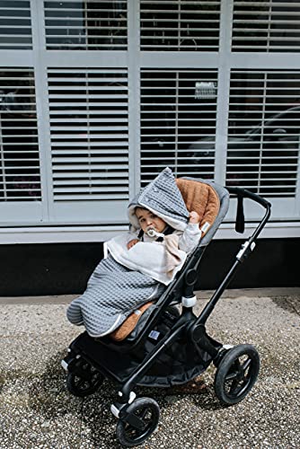 Koeka Kinderwagen Fußsack - Buggy Schlafsack - Mit Teddy Gefüttert - Mit Kapuze - Oslo - Waffelstoff Aus Baumwolle - Atmungsaktiv - Abwaschbar - Grau/Kiesel - Einheitsgröße