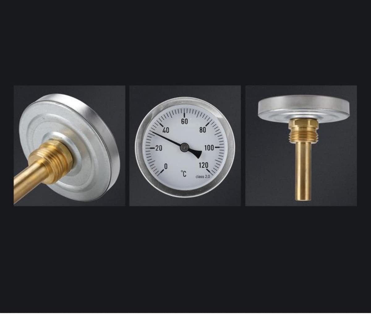 Metall-Thermometer, Warmwasser-Rohr-Thermometer, 0–120 °C, Heizung, 63 mm Zifferblatt-Temperatur