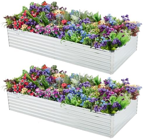 2 Pack 6x3x1FT Galvanized Raised Garden Beds Kit Outdoor Metal Ga...