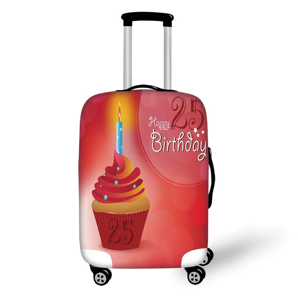 Travel Luggage Cover Suitcase Protector,25th Birthday Decorations,Delicate Blue Dots on a Sweet Cupcake Intimate Celebration,Red Orange Blue，for Travel