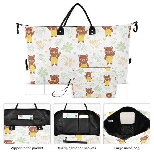 Bear Leaves Heart Travel Duffel Bag for Men Women with Makeup Bag Weekend Overnight Carry On Bags for Under Seat Travel Airline2