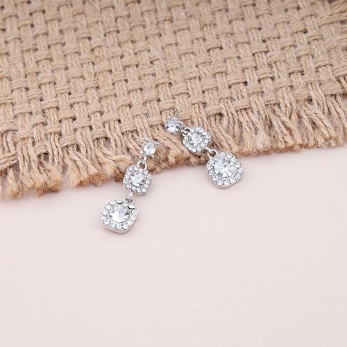Vintage Crystal Rhinestone Earrings Silver Crystal Square Earrings Long Cz Drop Earring Geometric Crystal Earring Wedding Chandelier Earrings Jewelry for Women3