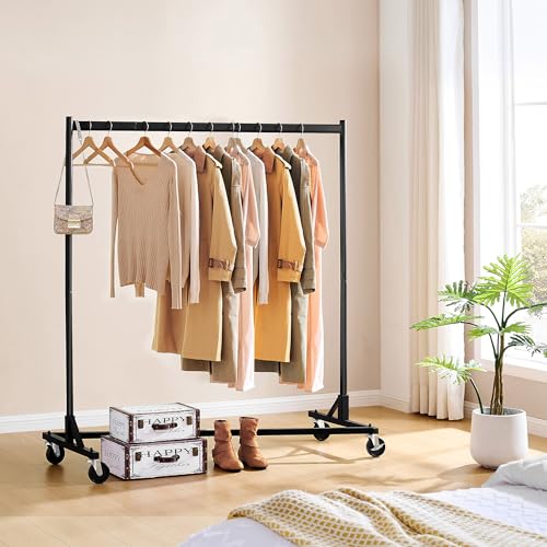 Image of Hoctieon Z Rack, Rolling Clothes Racks with Z-Base, Heavy Duty Garment Rack, Clothing Racks for Hanging Clothes, Sturdy Metal Hanging Holder, Clothes Organizer Rack, Black