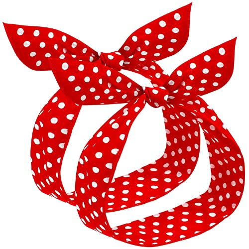 2 Stück Polka Punkt Stirnbänder für Mädchen Frauen Retro Bandana Stirnband Halloween Verkleidung 50er Jahre Draht Stirnband Vintage Druck...