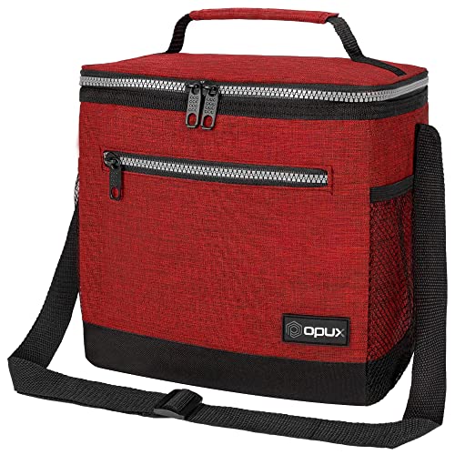 opux Insulated Lunch Bag for Men Women, Leakproof Large Lunch Box, Red