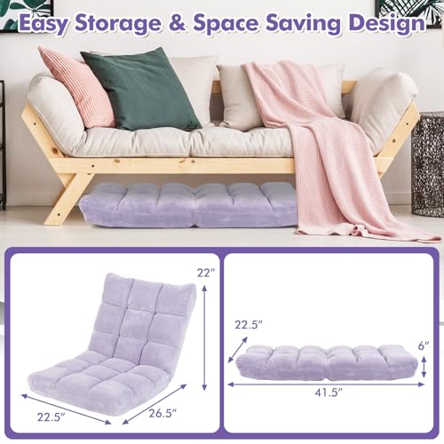 Image of COSTWAY Floor Chair, Video Gaming Chairs with Back Support, Adjustable 14-Position, Alloy Steel Frame, Soft Coral Fleece, Lazy Sofa Lounge for Reading Living Room Recliner for Adults Kids (Lavender)