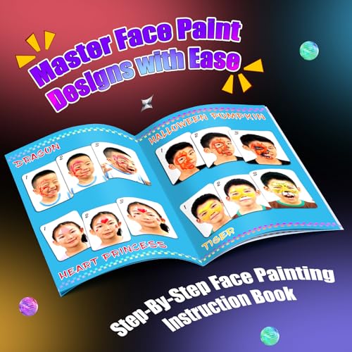 Image of Fenmay Face Painting Kit for Kids, Non-Toxic and Hypoallergenic Face Paint Makeup Kit| with Stencils, Book, Easy to Use and Safe for Kids, Fun for Halloween, Birthday Party, School Event