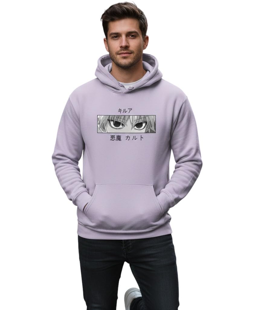 pvs trend Anime Hoodie with Japanese Text, Killua Eyes Graphic Print, Pullover Sweatshirt, Multiple Colors Available-picture-44