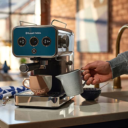 Russell Hobbs - Cafetera Espresso Distinctions Ocean Blue, Presión 15 Bares, Café Molido o Cápsulas ESE, Calentador de… - Imagen 3