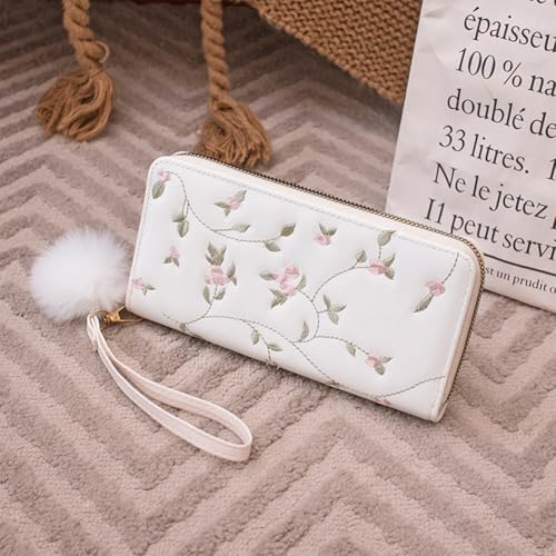 Women's Embroidered Flower Wallet, Barrier Zipper Style Women's Handbag, Portable Travel Wallet Card Clip2
