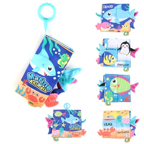 YCHYAN Babybuch ab 3 Monate, Stoffbuch Baby mit Tier Motiven, Fühlbuch Knisterbuch Spielzeug, Sensorisches Stoffbuch, Interaktive Neugeborene Babyspielzeug, Quiet Book für Kinder (Ozean)
