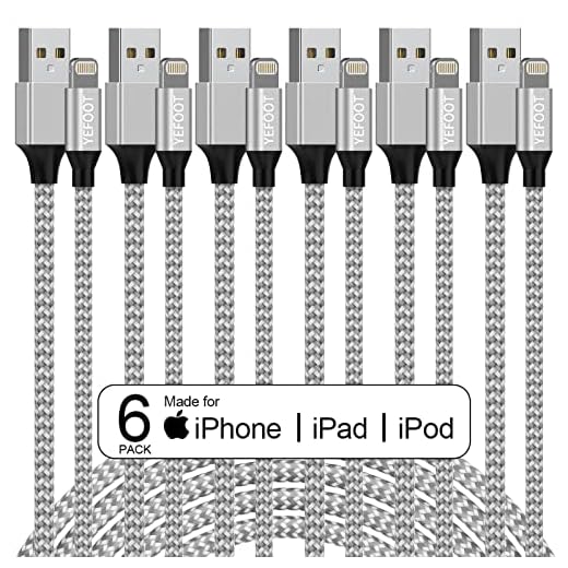 [Apple MFi Certified] 6Pack[3/3/6/6/6/10ft] iPhone Charger Lightning Cable Compatible iPhone 14ProMax/14Pro/14/14Plus/13Pro/13/12Pro/12/11 and More-Silver&White